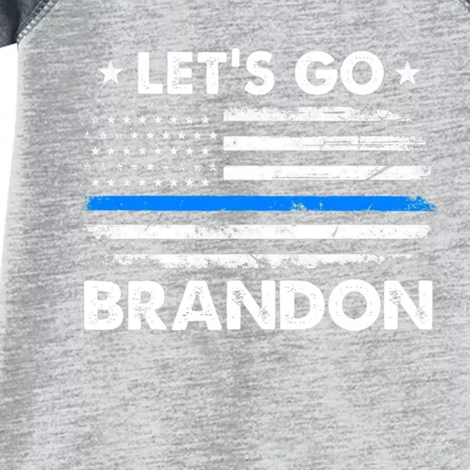 LetS Go Brandon Us Flag Thin Blue Line Lets Go Brandon Gift Infant Baby Jersey Bodysuit