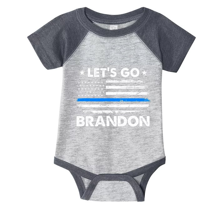 LetS Go Brandon Us Flag Thin Blue Line Lets Go Brandon Gift Infant Baby Jersey Bodysuit