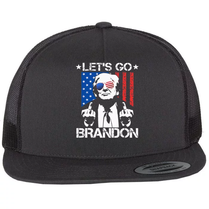 Lets Go Brandon Trump Middle Finger Flag Flat Bill Trucker Hat