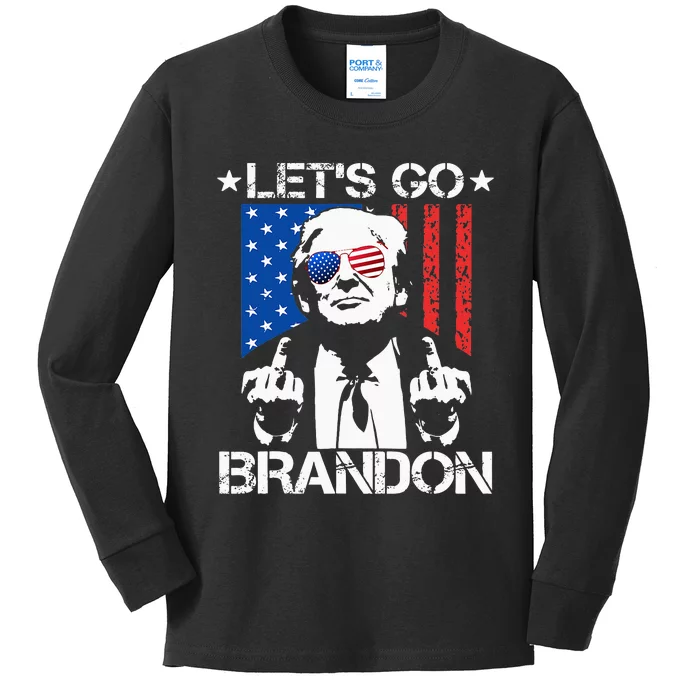 Lets Go Brandon Trump Middle Finger Flag Kids Long Sleeve Shirt