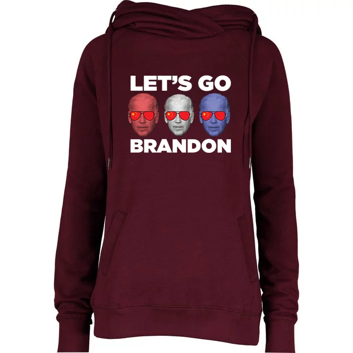 Let's Go Brandon 3 Faces Womens Funnel Neck Pullover Hood