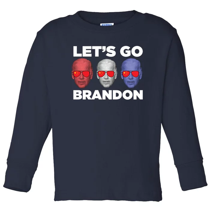 Let's Go Brandon 3 Faces Toddler Long Sleeve Shirt