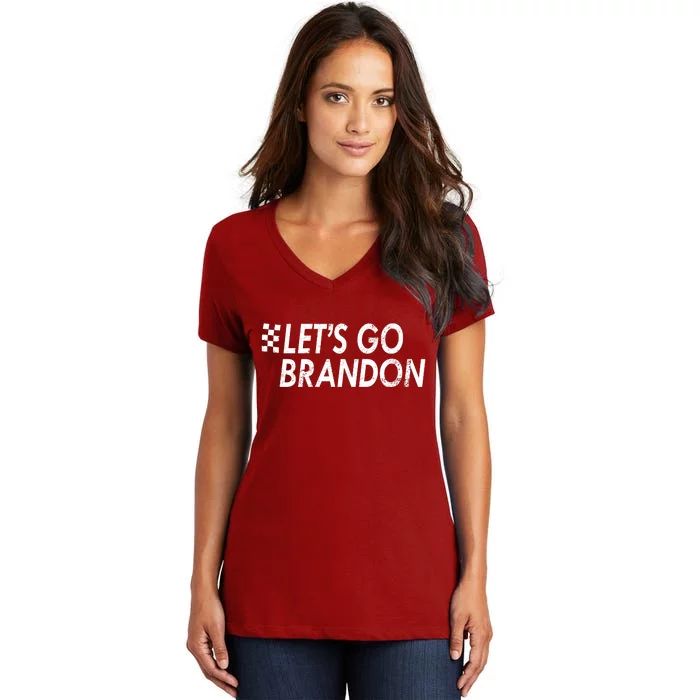 Let's Go Brandon Racing Flag Biden Chant Women's V-Neck T-Shirt