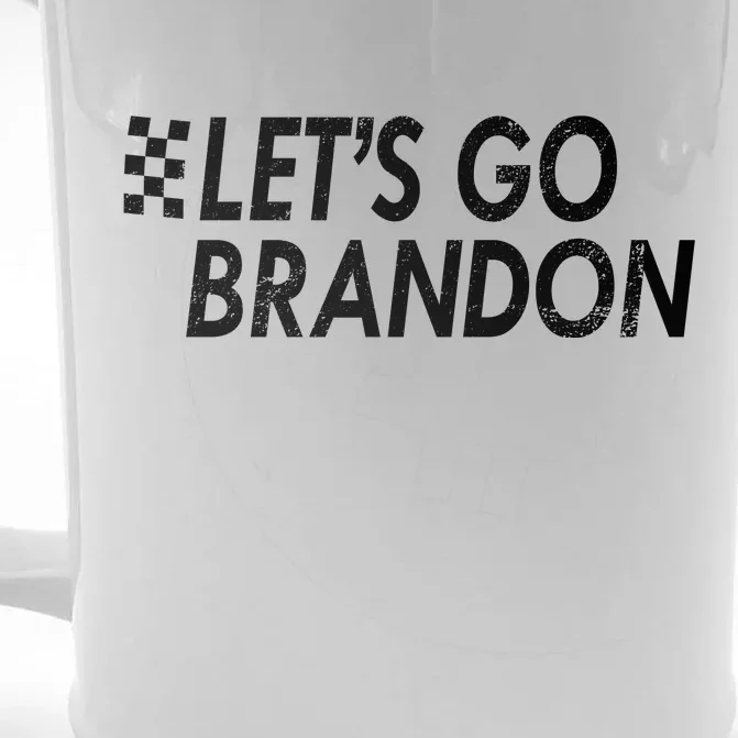 Let's Go Brandon Racing Flag Biden Chant Front & Back Beer Stein