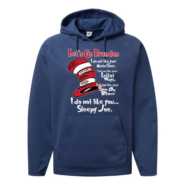 Lets Go Brandon Cat In The Hat Funny Maga Performance Fleece Hoodie