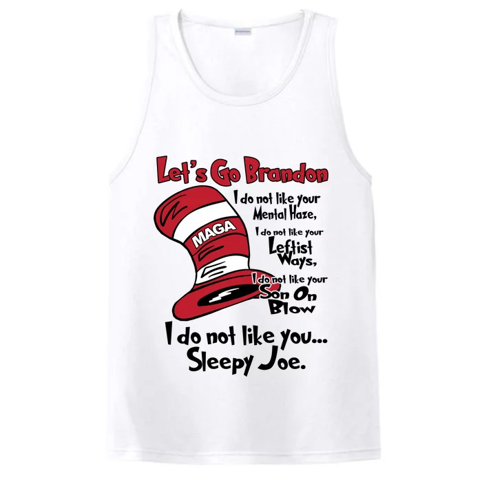 Lets Go Brandon Cat In The Hat Funny Maga Performance Tank