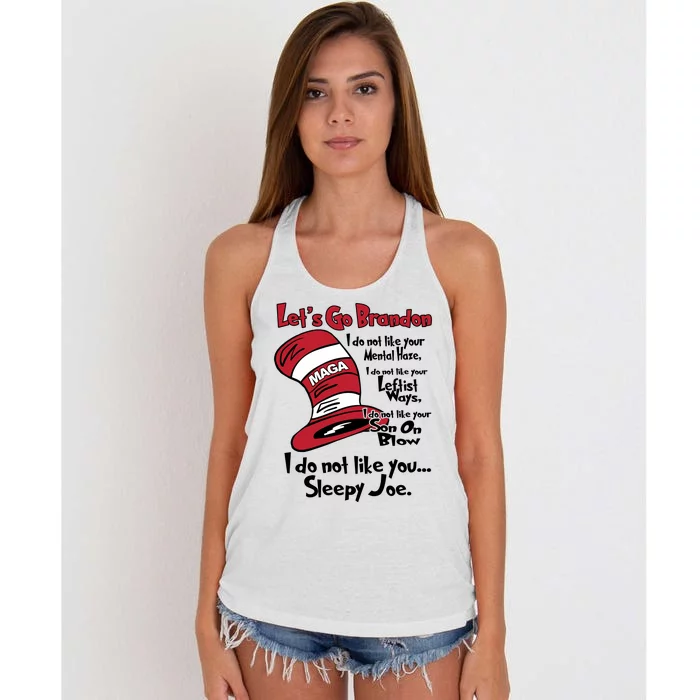 Lets Go Brandon Cat In The Hat Funny Maga Women's Knotted Racerback Tank