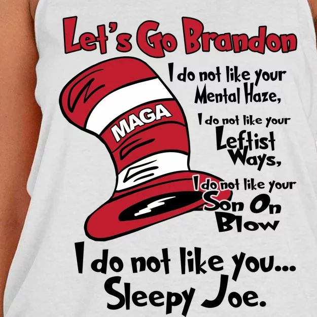 Lets Go Brandon Cat In The Hat Funny Maga Women's Knotted Racerback Tank