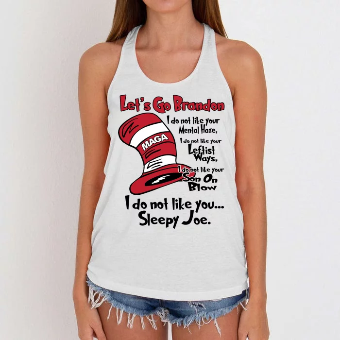 Lets Go Brandon Cat In The Hat Funny Maga Women's Knotted Racerback Tank