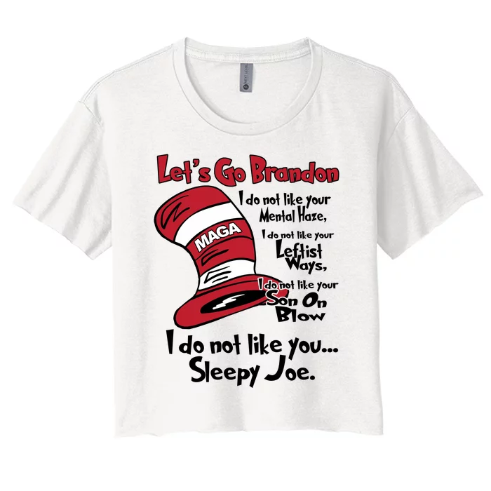 Lets Go Brandon Cat In The Hat Funny Maga Women's Crop Top Tee