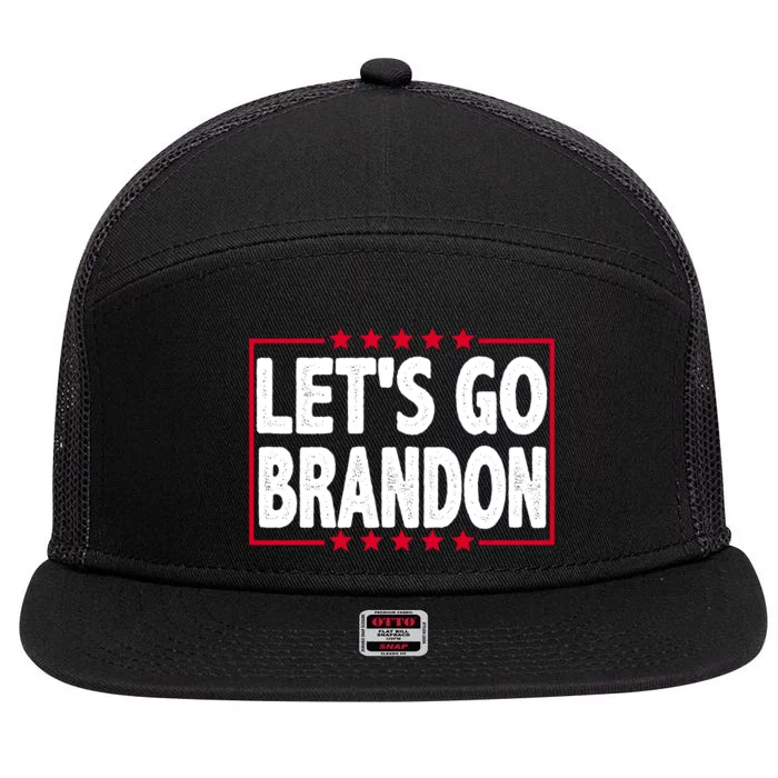 Let's Go Brandon Boxed Logo FJB Biden Chant 7 Panel Mesh Trucker Snapback Hat