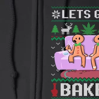 Let's Get Baked Gingerbread Man Ugly Christmas Marijuana Full Zip Hoodie