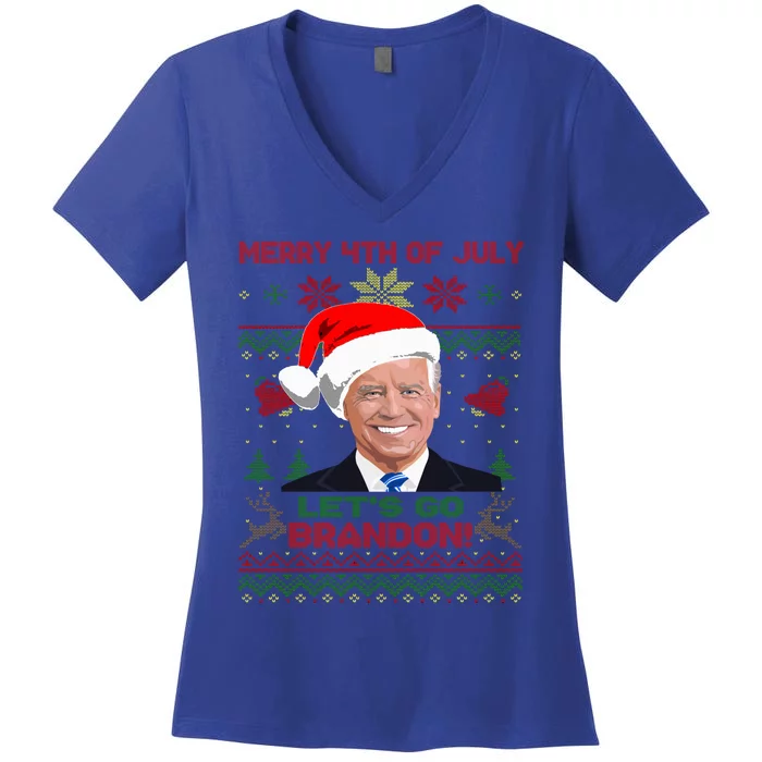 LetS Go Brandon Anti Biden Trump Santa Biden Ugly Christmas Gift Women's V-Neck T-Shirt