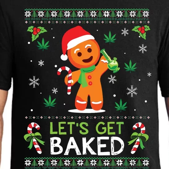 Lets Get Baked Ugly Sweater Weed Christmas Xmas Marijuana Pajama Set