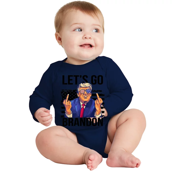 Let's Go Brandon American Flag 4th Of July Trump Baby Long Sleeve Bodysuit