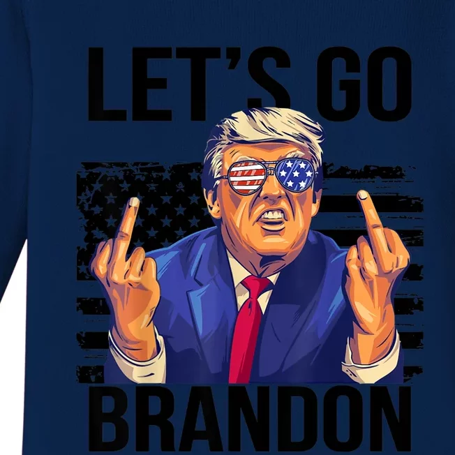 Let's Go Brandon American Flag 4th Of July Trump Baby Long Sleeve Bodysuit