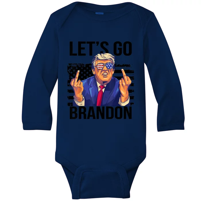 Let's Go Brandon American Flag 4th Of July Trump Baby Long Sleeve Bodysuit