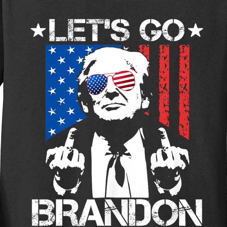 LetS Go Brandon Trump Middle Finger Flag Kids Long Sleeve Shirt