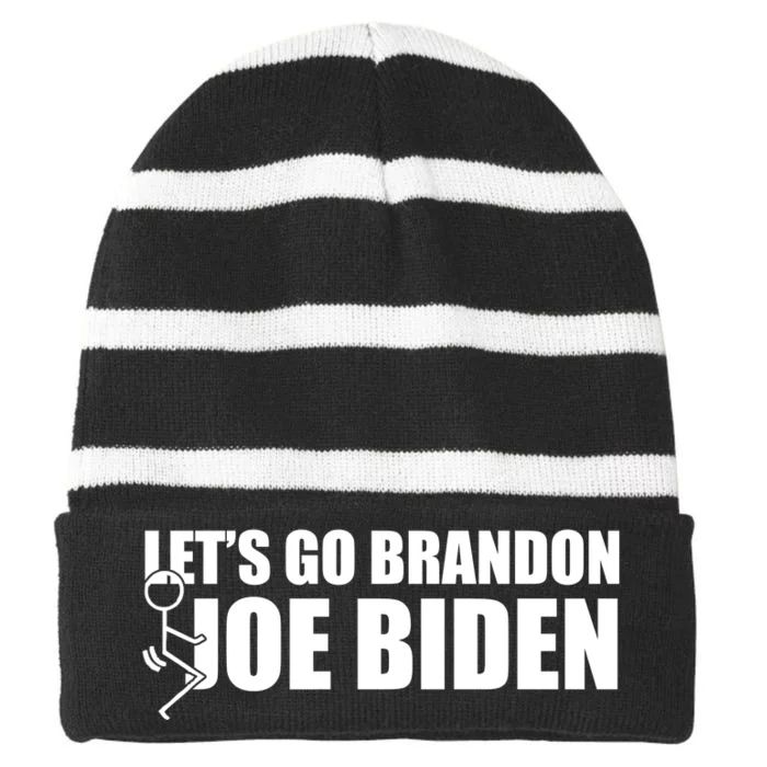 Let's Go Brandon F Joe Biden Funny Striped Beanie with Solid Band