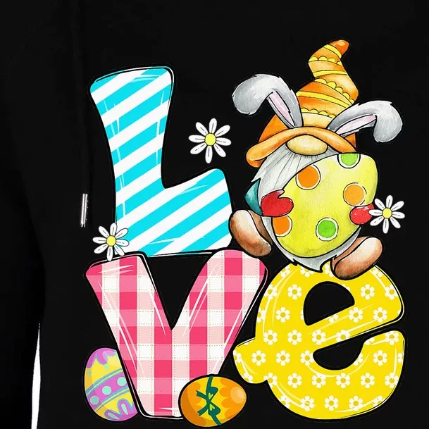 Love Gnome Bunny Pastel Spring Hunt Eggs Rabbit Easter Day Womens Funnel Neck Pullover Hood