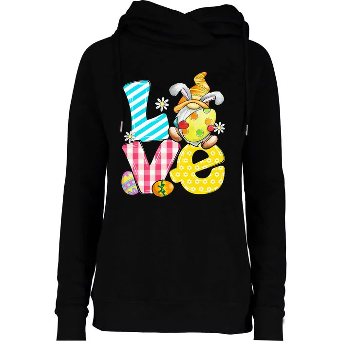 Love Gnome Bunny Pastel Spring Hunt Eggs Rabbit Easter Day Womens Funnel Neck Pullover Hood