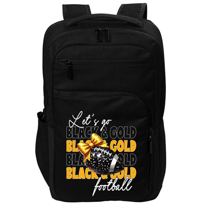 LetS Go Black & Gold Football Bow Impact Tech Backpack