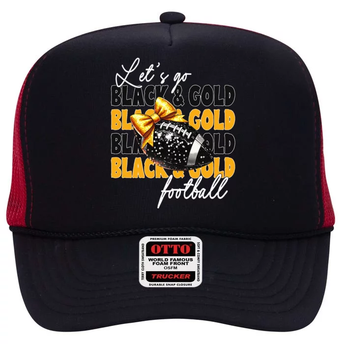 LetS Go Black & Gold Football Bow High Crown Mesh Trucker Hat