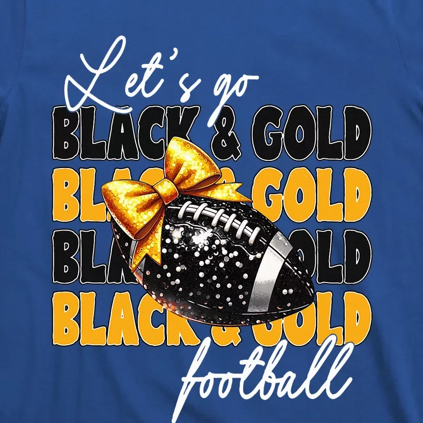 LetS Go Black & Gold Football Bow T-Shirt