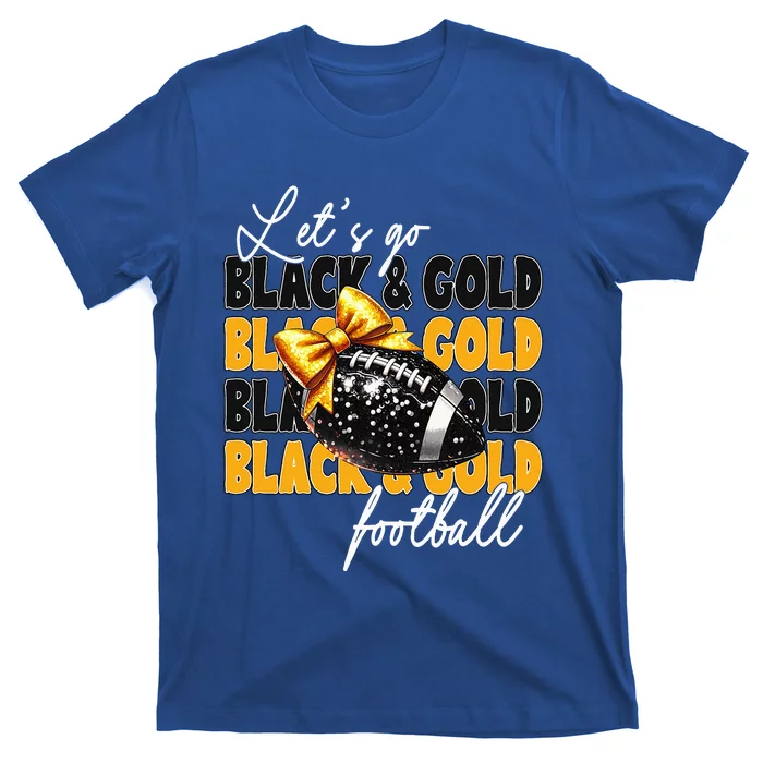 LetS Go Black & Gold Football Bow T-Shirt