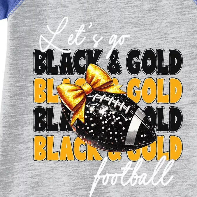 LetS Go Black & Gold Football Bow Infant Baby Jersey Bodysuit