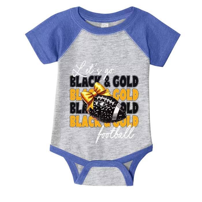 LetS Go Black & Gold Football Bow Infant Baby Jersey Bodysuit