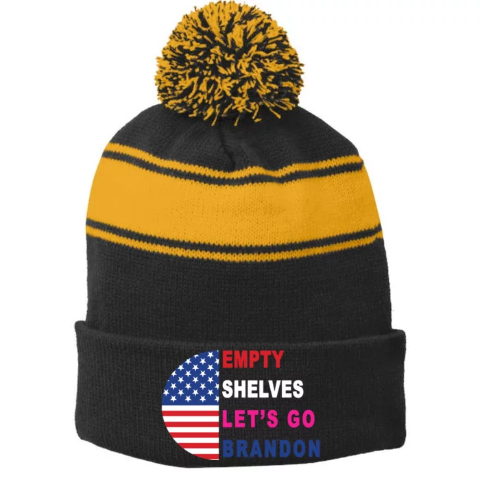 Lets Go Brandon Meme Empty Shelves Half Circle Flag Stripe Pom Pom Beanie