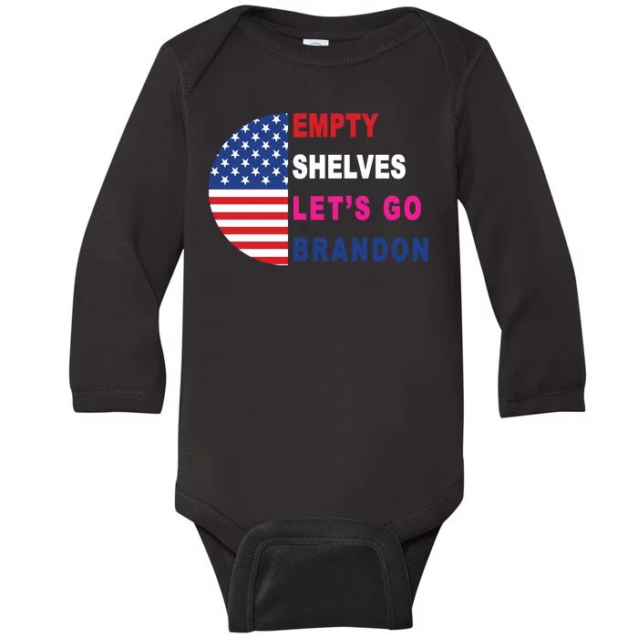 Lets Go Brandon Meme Empty Shelves Half Circle Flag Baby Long Sleeve Bodysuit