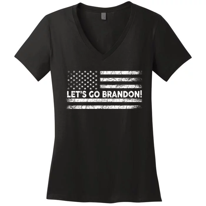 LetS Go Brandon Joe Biden Chant Impeach Biden Usa Flag Women's V-Neck T-Shirt