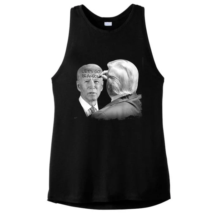 Let's Go Brandon Trump Writes On Biden's Forehead Ladies Tri-Blend Wicking Tank