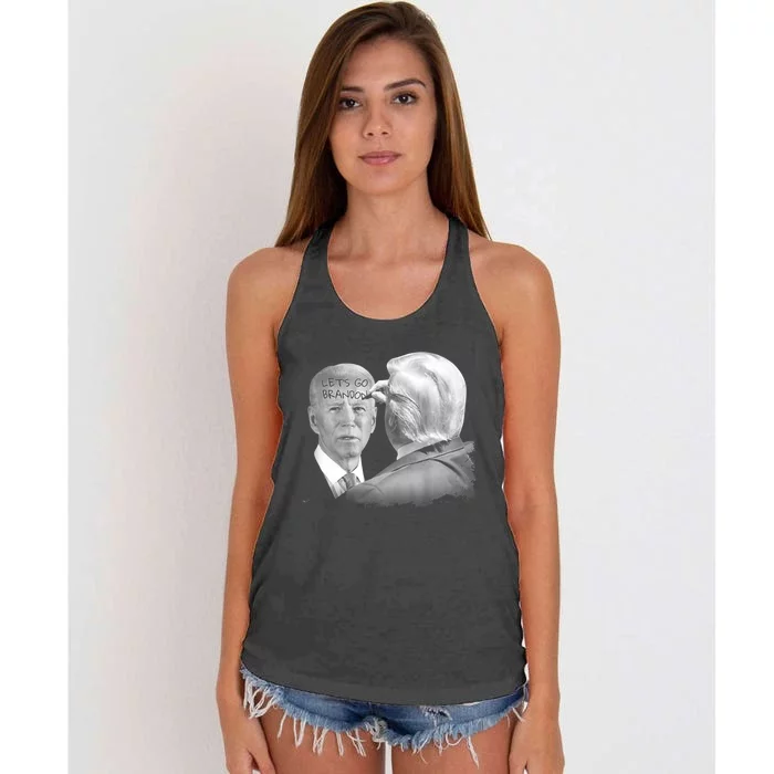 Let's Go Brandon Trump Writes On Biden's Forehead Women's Knotted Racerback Tank