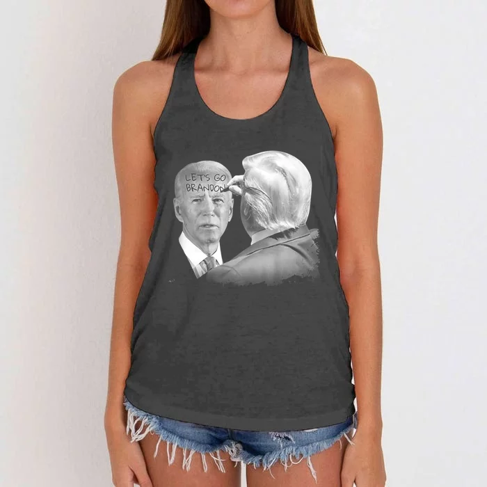 Let's Go Brandon Trump Writes On Biden's Forehead Women's Knotted Racerback Tank