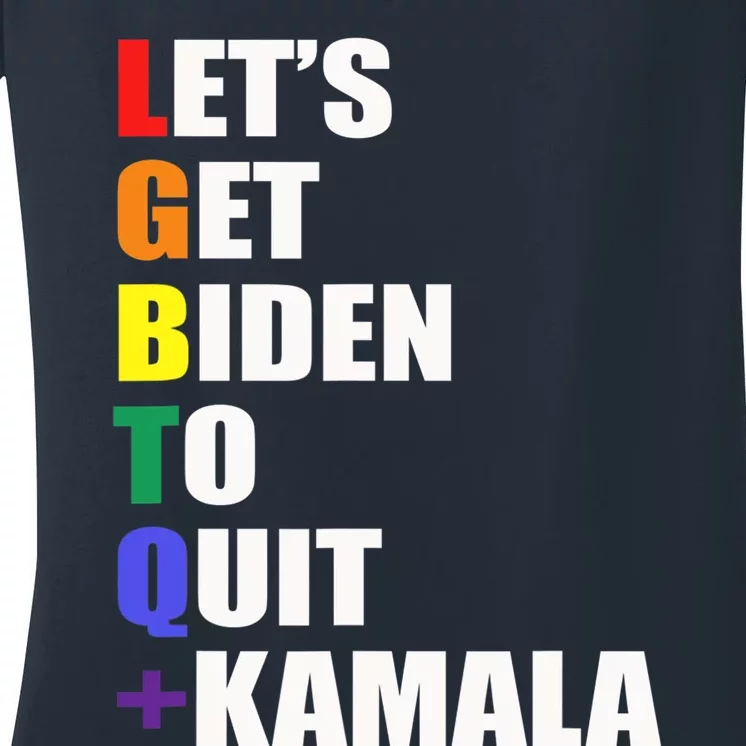 Let’s Get Biden To Quit + Kamala LGBTQ Women's V-Neck T-Shirt