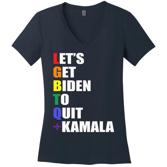 Let’s Get Biden To Quit + Kamala LGBTQ Women's V-Neck T-Shirt