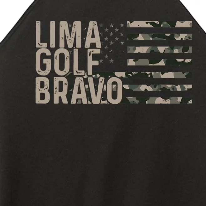 Lima Golf Bravo Lets Go Brandon Camouflage American Us Flag Women’s Perfect Tri Rocker Tank