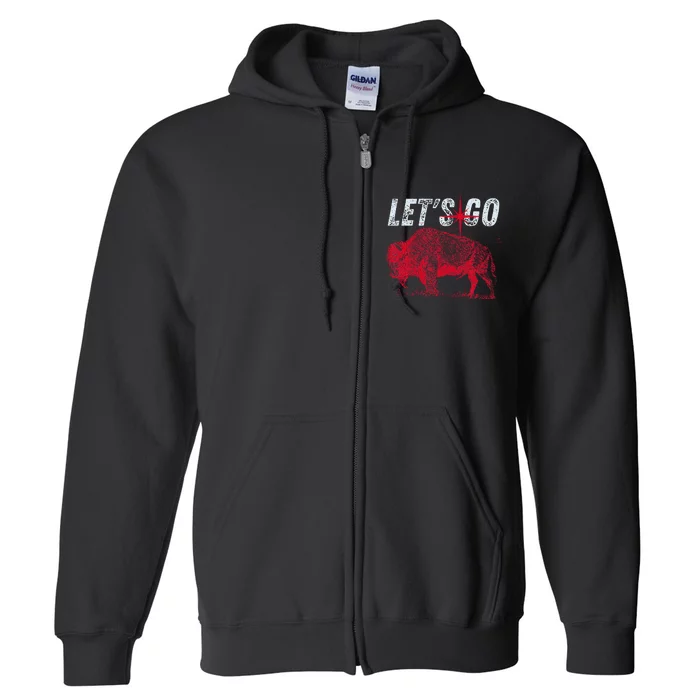 Let's Go Buffalo New York WNY BFLO Vintage Football Full Zip Hoodie