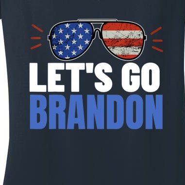 Let's Go Brandon Flag Sunglasses Women's V-Neck T-Shirt