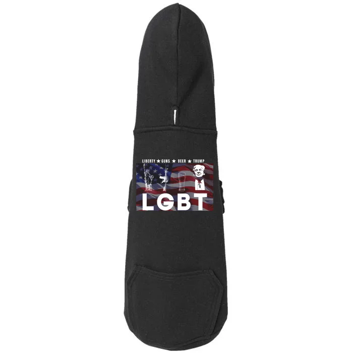 Liberty Guns Beer Trump 4th Of July Usa Flag Lgbt Parody Funny Trump Lgbt Doggie 3-End Fleece Hoodie