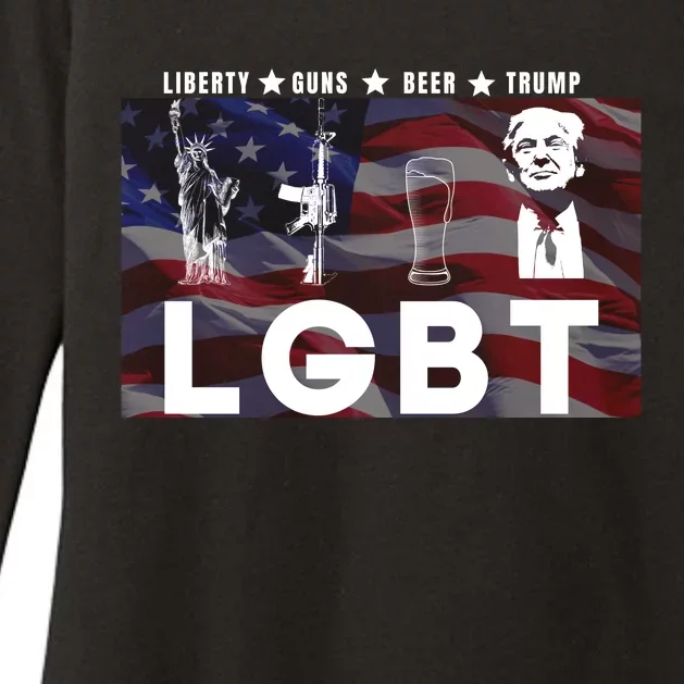 Liberty Guns Beer Trump 4th Of July Usa Flag Lgbt Parody Funny Trump Lgbt Womens CVC Long Sleeve Shirt