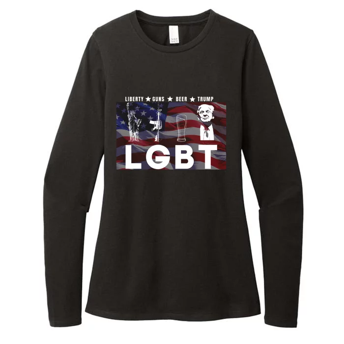 Liberty Guns Beer Trump 4th Of July Usa Flag Lgbt Parody Funny Trump Lgbt Womens CVC Long Sleeve Shirt