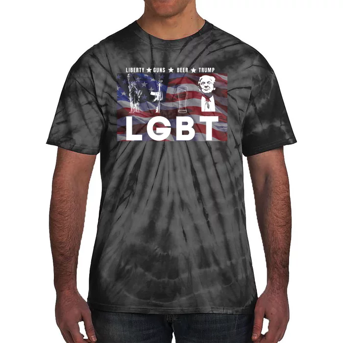 Liberty Guns Beer Trump 4th Of July Usa Flag Lgbt Parody Funny Trump Lgbt Tie-Dye T-Shirt