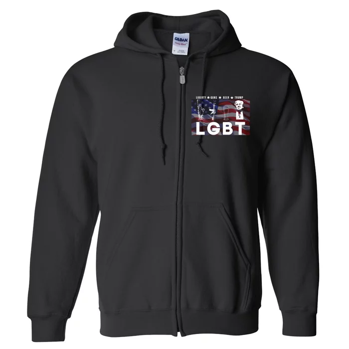 Liberty Guns Beer Trump 4th Of July Usa Flag Lgbt Parody Funny Trump Lgbt Full Zip Hoodie