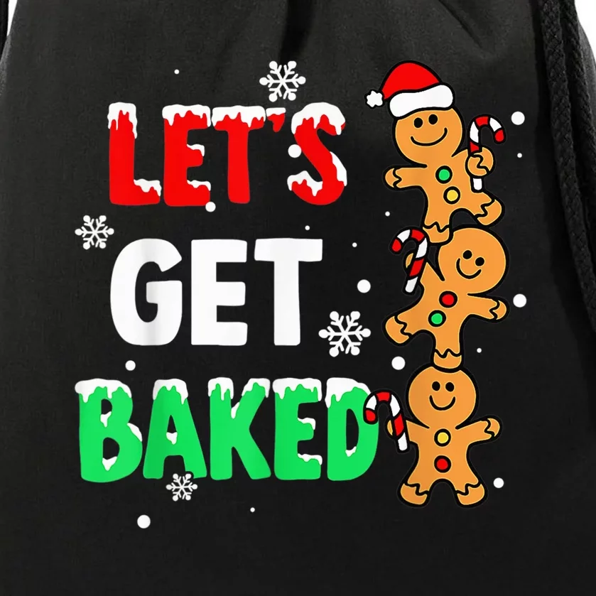 Let's Get Baked Gingerbread  Snow Christmas Xmas Holiday Drawstring Bag