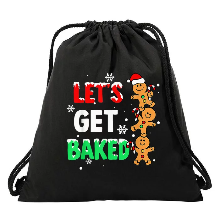 Let's Get Baked Gingerbread  Snow Christmas Xmas Holiday Drawstring Bag