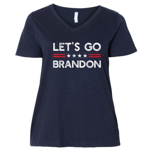 Let’s Go Brandon Conservative US Flag Gift Women's V-Neck Plus Size T-Shirt